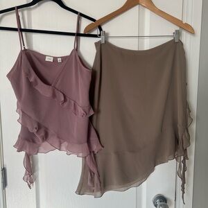Aritzia Wilfred ruffles Elegant top and Skirts Set (2 piece set)